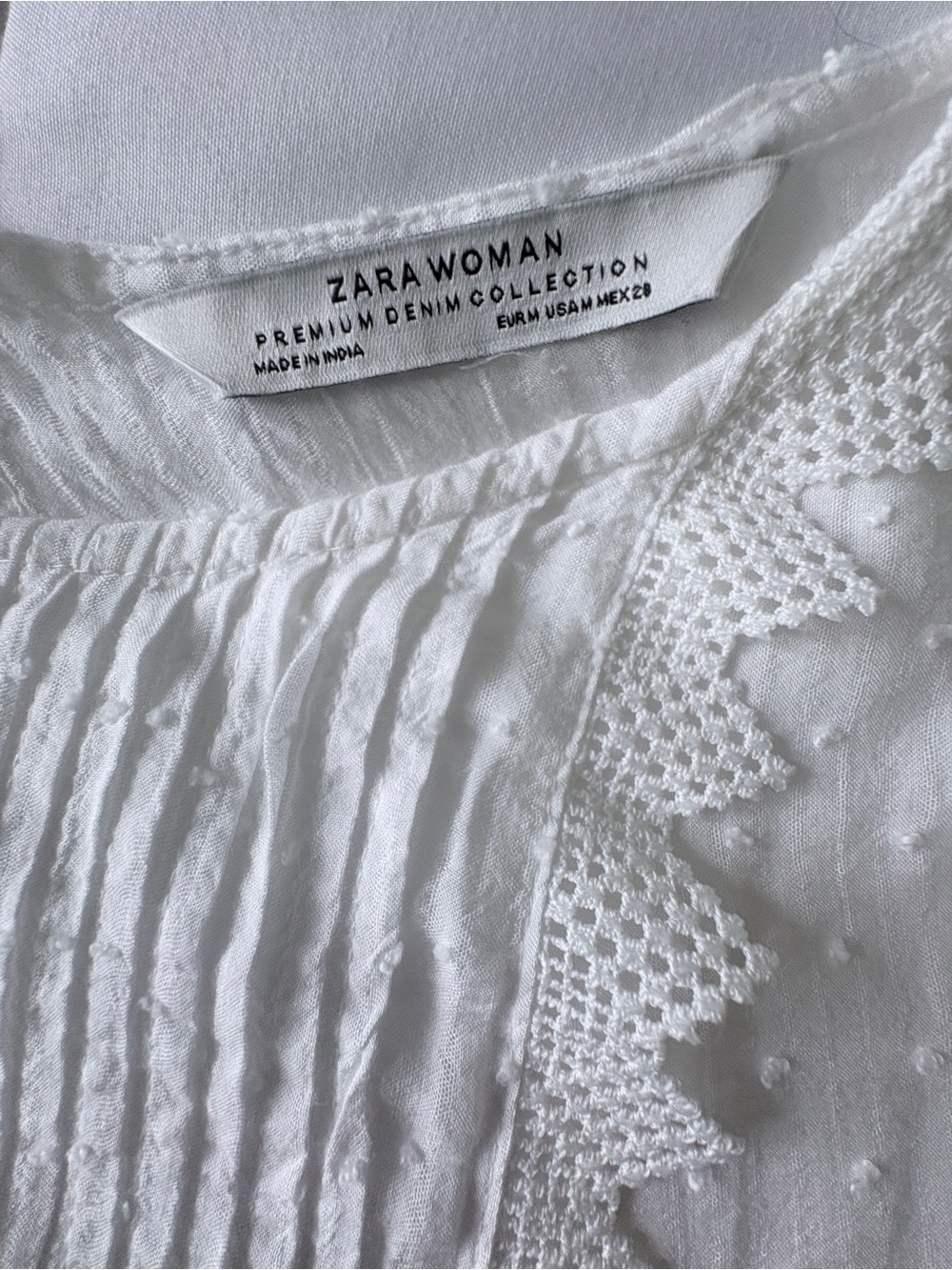 Zara Women’s White Cotton Sheer Eyelet Peplum Blouse - Picture 13 of 15
